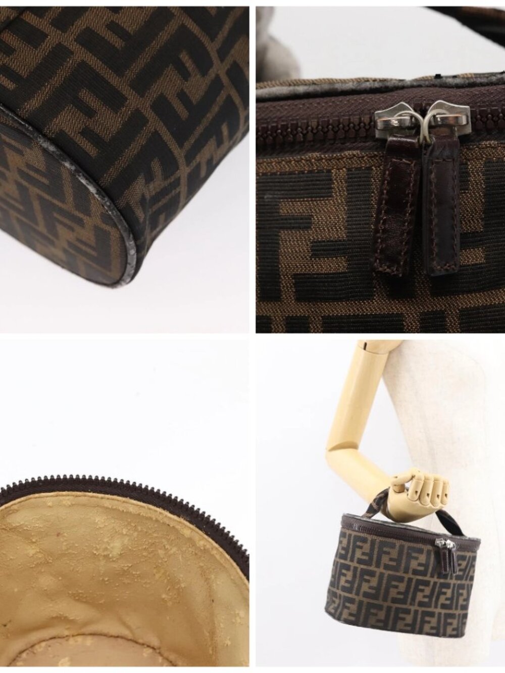 FENDI Zucca Canvas Vanity Pouch Black Brown Silver Auth - Picture 15 of 15